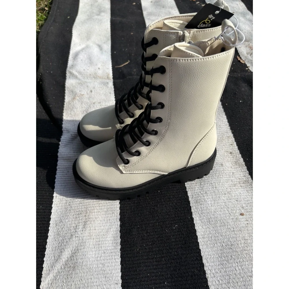 Art Class Kids‎ Faux Leather Combat Boots Black Lug Sole Side Zip Size 1